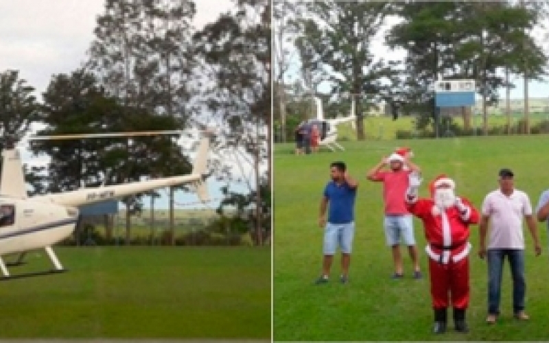 Piquerobi promove chegada do Papai Noel de helicóptero.